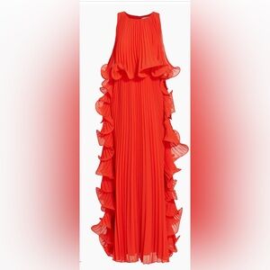 Bagdley Mischka Pleated Octopus-Trimmed Gown